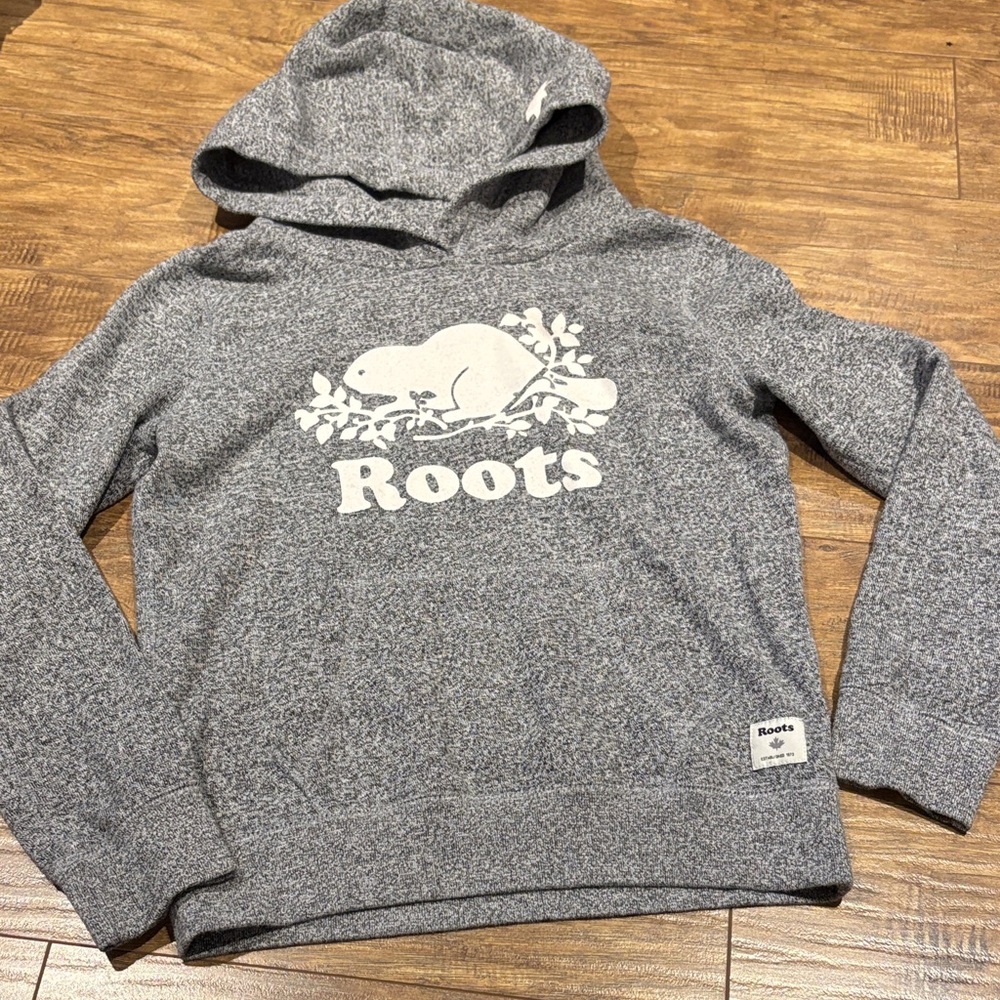 Roots kids Heather Gray Hoodie with White Logo